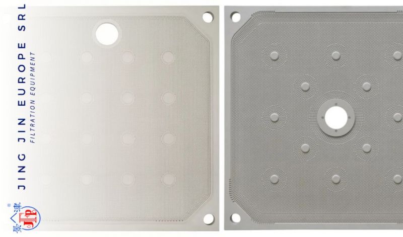 Placas de filtro de polipropileno PPH 1500x1500 para filtro prensa de alimentación central o superior con una presión de 21 bar